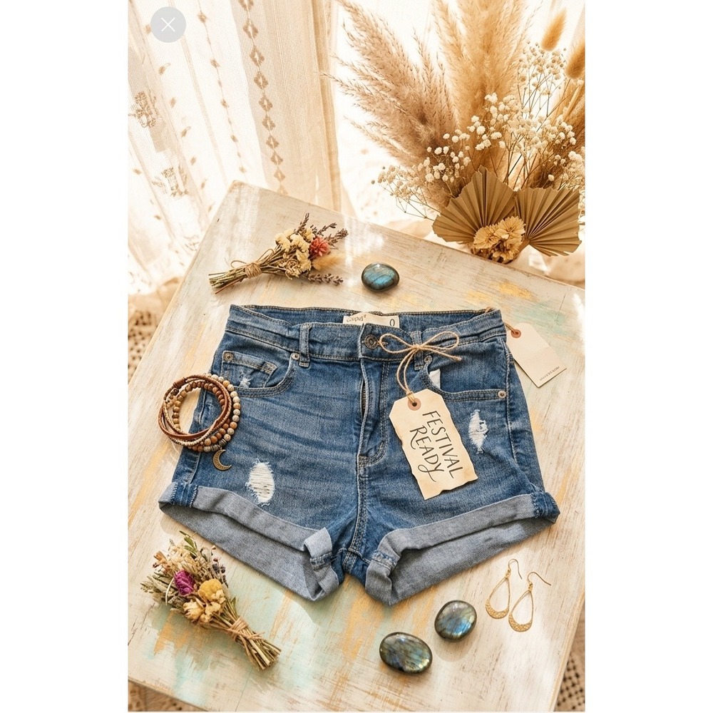 Garage Size 0 High Rise Distressed‎ Cuffed Denim Jean Shorts Women Blue